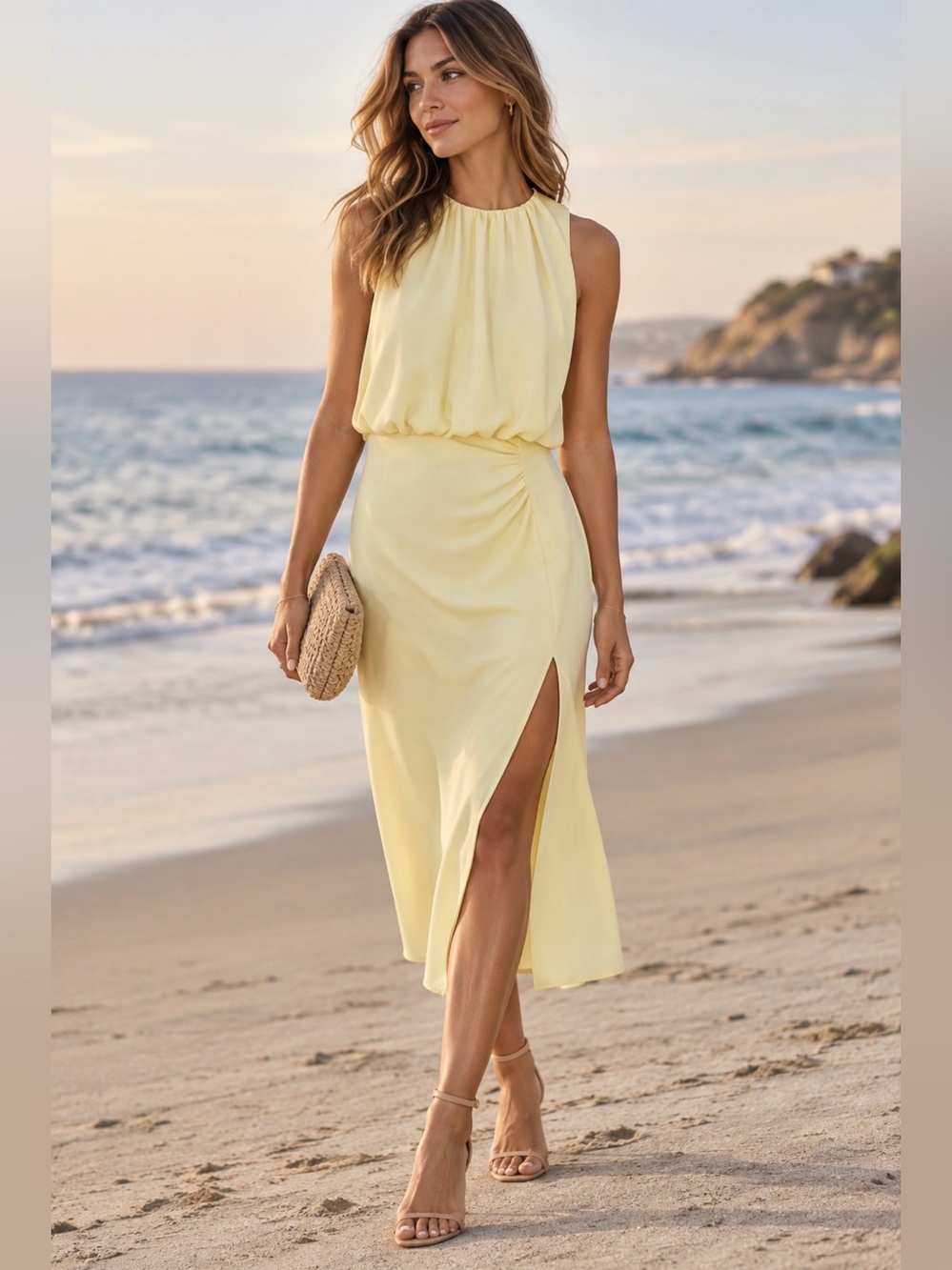 Zara Soft Yellow Midi Dress